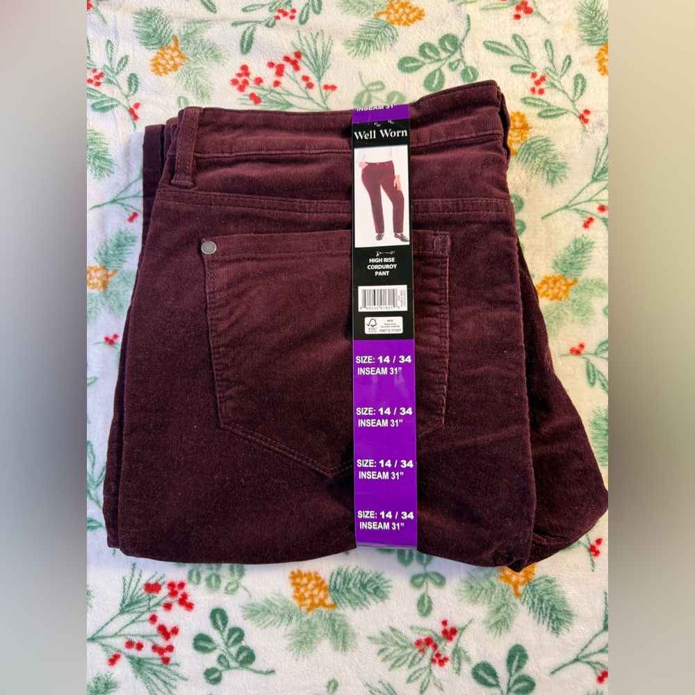 Well Worn Women's High-Rise Corduroy Pants Size 14 NWT